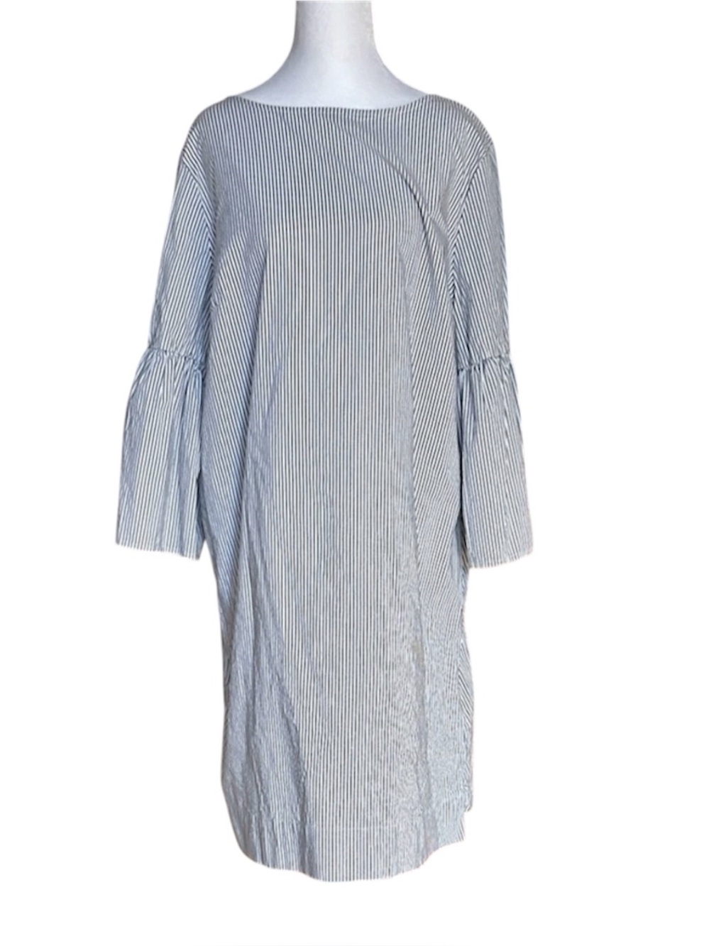Chaps Grey And Whited Striped Bell Sleeves Shift Dress Size‎ XL Casual Summer